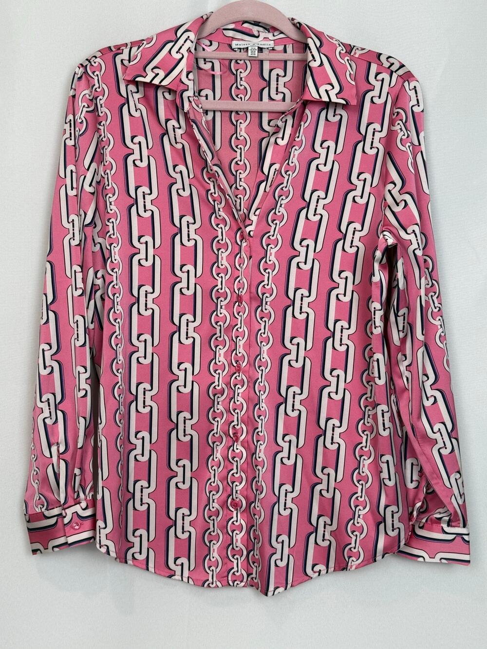 Maison d'Amelie Pink Chain Print Blouse M